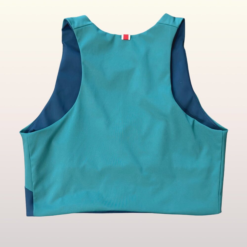 Tracksmith Bell Lap Crop Top size Medium Everglade Green Navy Sash Rabbit Logo - Picture 5 of 7